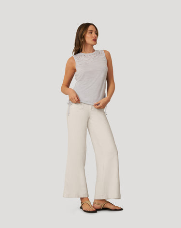 Embroidered Yoke Ruched Top