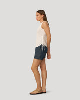 Embroidered Yoke Ruched Top