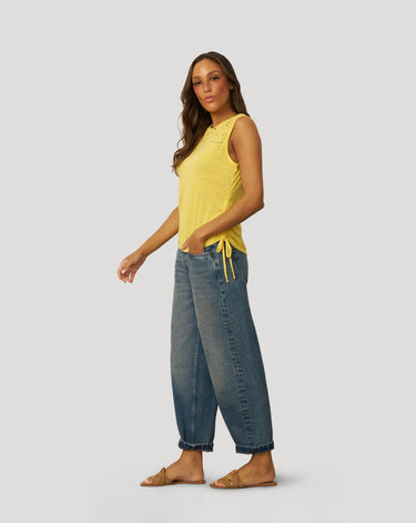 Embroidered Yoke Ruched Top