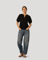 Slub Knit Split Neck Raglan Top