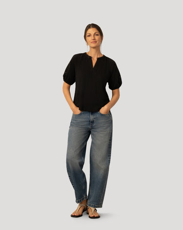 Slub Knit Split Neck Raglan Top