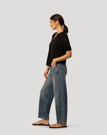 Slub Knit Split Neck Raglan Top