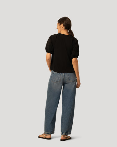 Slub Knit Split Neck Raglan Top