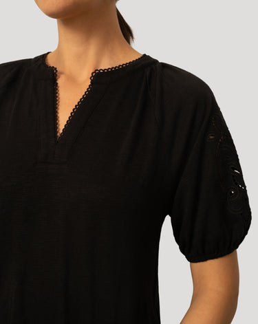 Slub Knit Split Neck Raglan Top