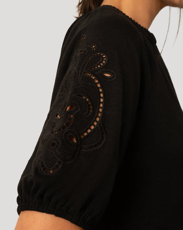 Slub Knit Split Neck Raglan Top