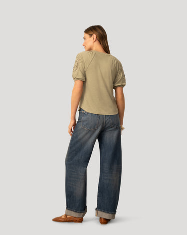 Slub Knit Split Neck Raglan Top