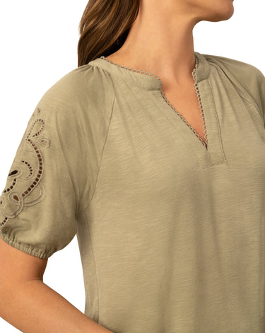 Slub Knit Split Neck Raglan Top