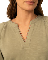 Slub Knit Split Neck Raglan Top