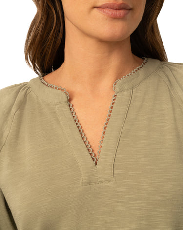 Slub Knit Split Neck Raglan Top