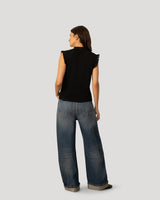 Eyelet Split Neck Sleeveless Top