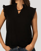 Eyelet Split Neck Sleeveless Top