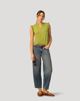Eyelet Split Neck Sleeveless Top