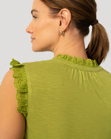 Eyelet Split Neck Sleeveless Top