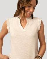 Eyelet Split Neck Sleeveless Top
