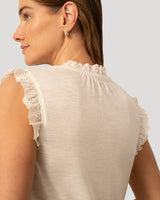 Eyelet Split Neck Sleeveless Top
