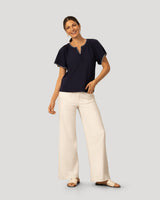 Pick Stitch Split Neck Top