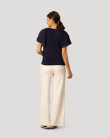 Pick Stitch Split Neck Top