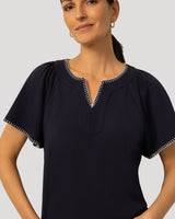 Pick Stitch Split Neck Top