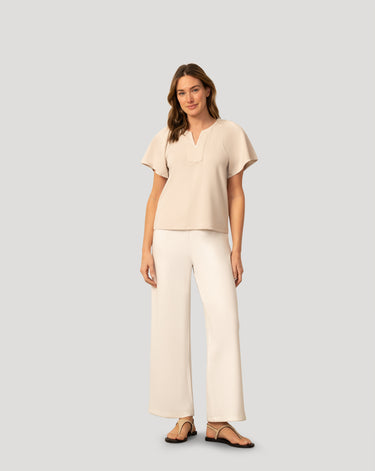 Pick Stitch Split Neck Top