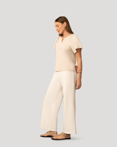 Pick Stitch Split Neck Top