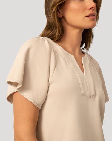 Pick Stitch Split Neck Top