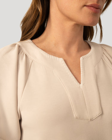 Pick Stitch Split Neck Top