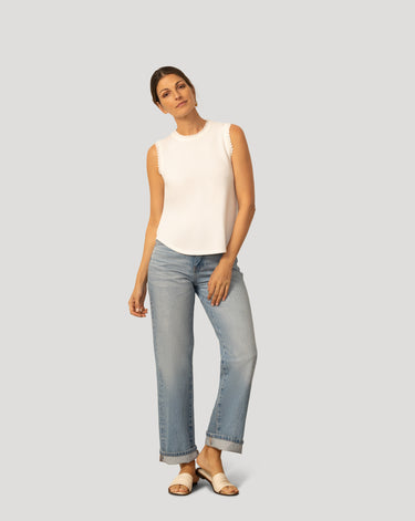 Embroidered Trim Scuba Tank Top