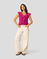 Voile Mix Ruffle Trim Top