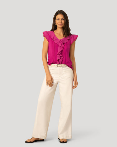 Voile Mix Ruffle Trim Top