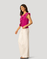 Voile Mix Ruffle Trim Top