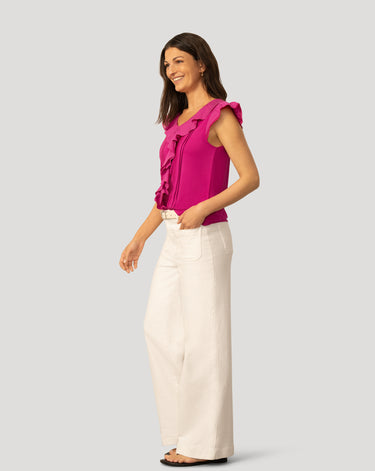 Voile Mix Ruffle Trim Top