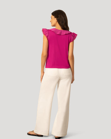 Voile Mix Ruffle Trim Top