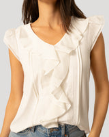 Voile Mix Ruffle Trim Top
