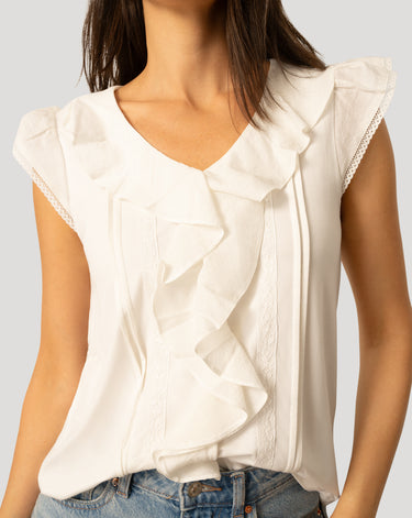 Voile Mix Ruffle Trim Top