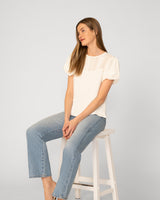 Puff Sleeve Mix Media Trim Top