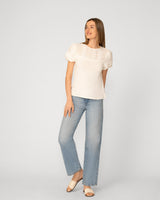 Puff Sleeve Mix Media Trim Top