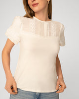 Puff Sleeve Mix Media Trim Top