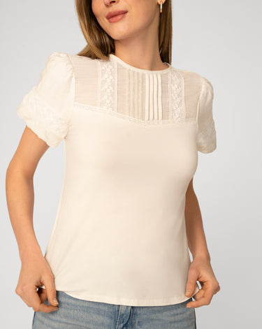 Puff Sleeve Mix Media Trim Top