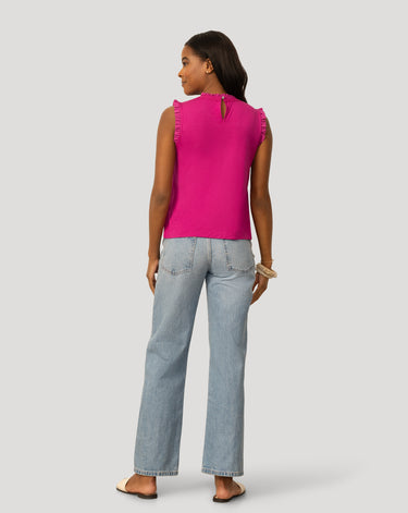 Mixed Media Ruffle Sleeve Top