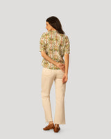 Printed Linen Blend Button Front Top