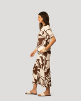Printed Linen Blend Button Front Top
