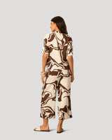 Printed Linen Blend Button Front Top
