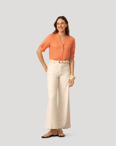 Linen Blend Button Front Top