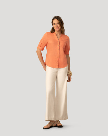 Linen Blend Button Front Top