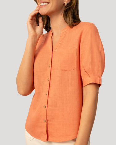 Linen Blend Button Front Top