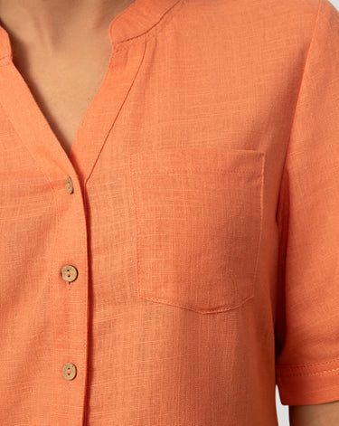 Linen Blend Button Front Top