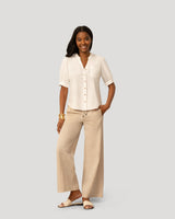 Linen Blend Button Front Top