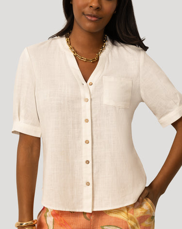 Linen Blend Button Front Top