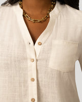 Linen Blend Button Front Top