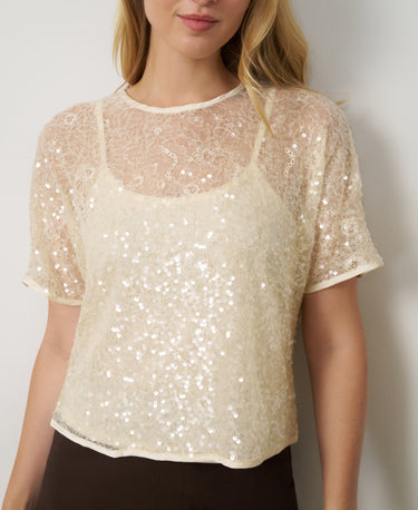Sequin Lace Tie-Back Top